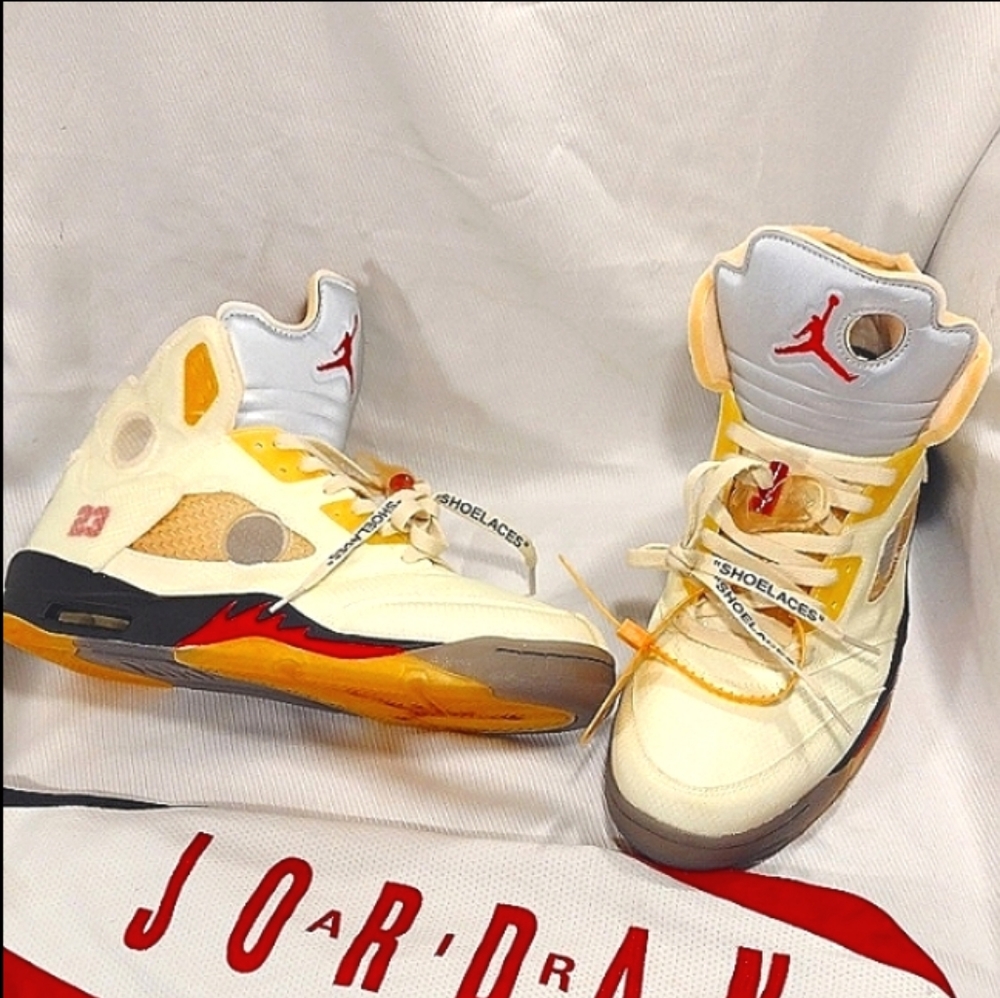 XXXSOLDXXXXAir Jordan 5 Retro X Off White Sail Sneakers - Picture 1 of 16